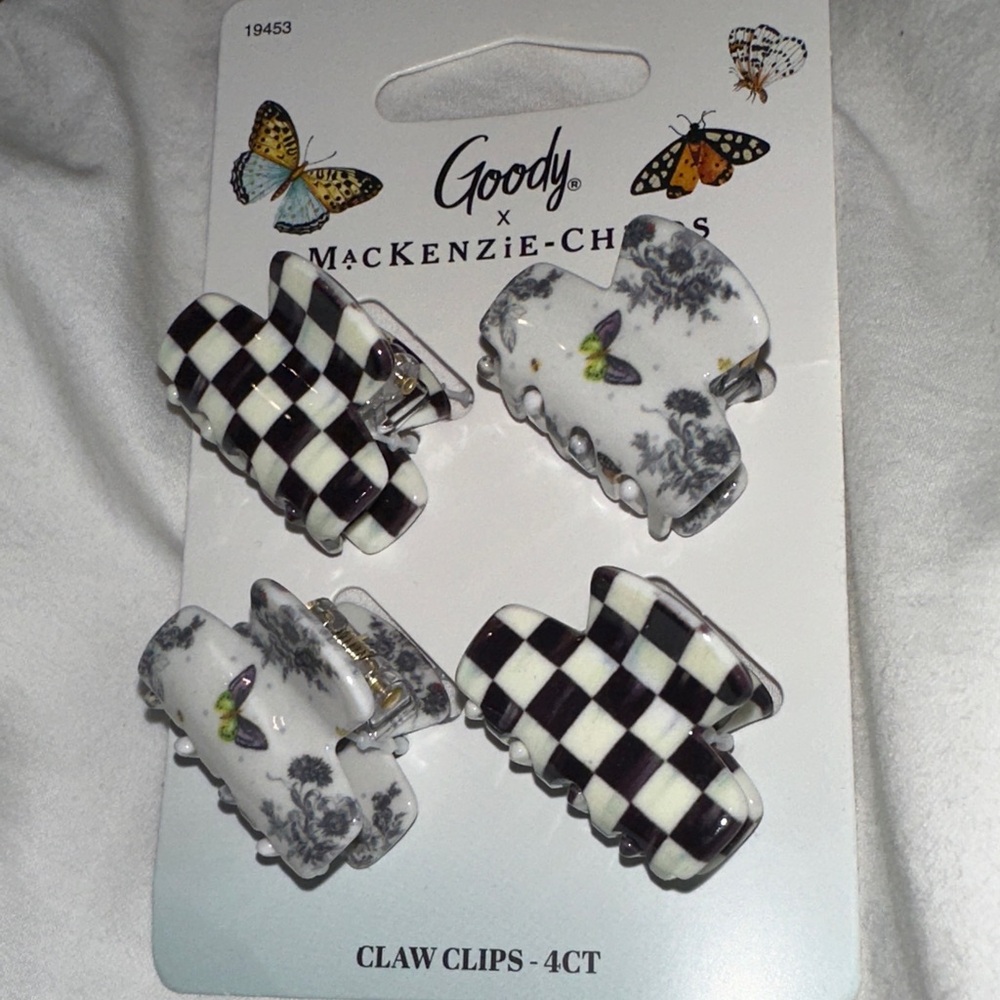 MacKenzie-Childs Black & White Check and Floral Kids Claw Clips - 4 Pack